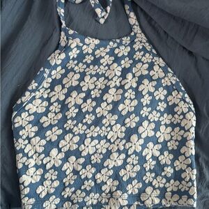 American Eagle Outfitters Blue Sleeveless Crop Tank Top